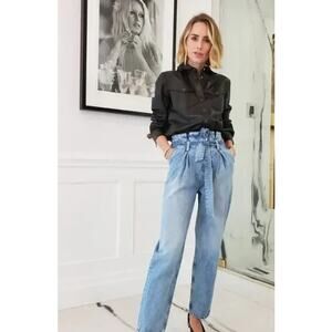 Anine Bing Jeans‎ Everly Paper Bag Waist High Rise Denim Women's Size 29 Blue